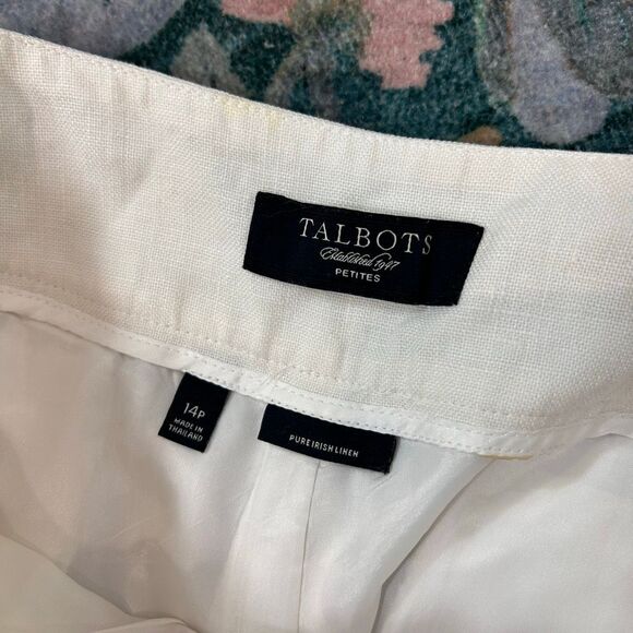 Talbots Pants Womens 14 Petite White Irish Linen Wide Leg Tie Cropped Culottes - Picture 4 of 14